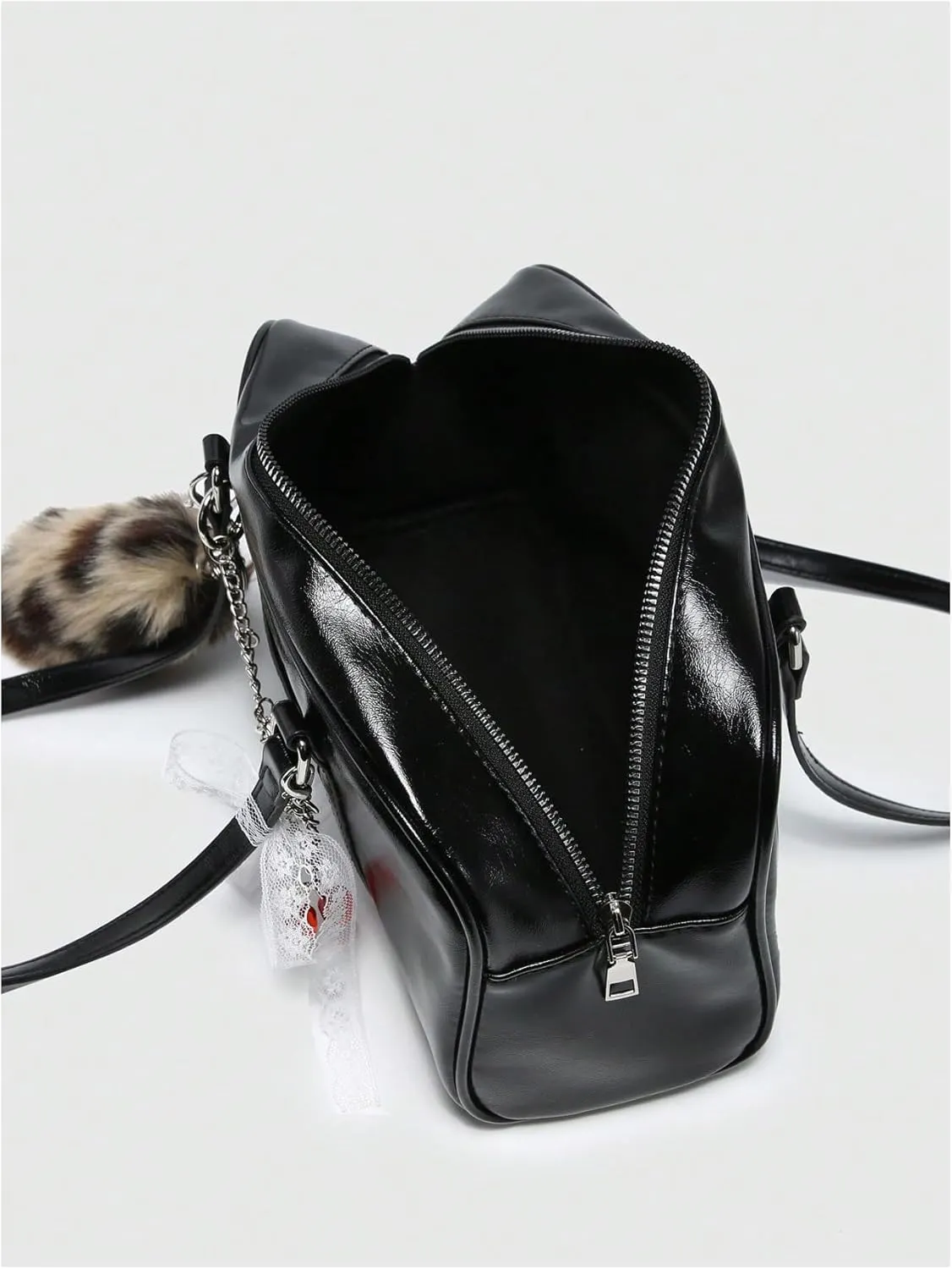 Verdusa Women's Y2K PU Leather Bow Tie and Pearl Lace Solid Shoulder Handbag