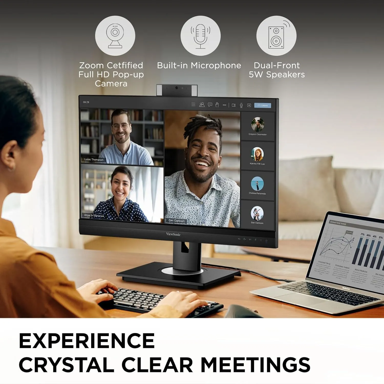 ViewSonic VG2757V-2K 27 Inch 1440p Video Conferencing Docking Monitor with Windows Hello Compatible IR Webcam, Advanced Ergonomics, and 90W USB C for Home and Office