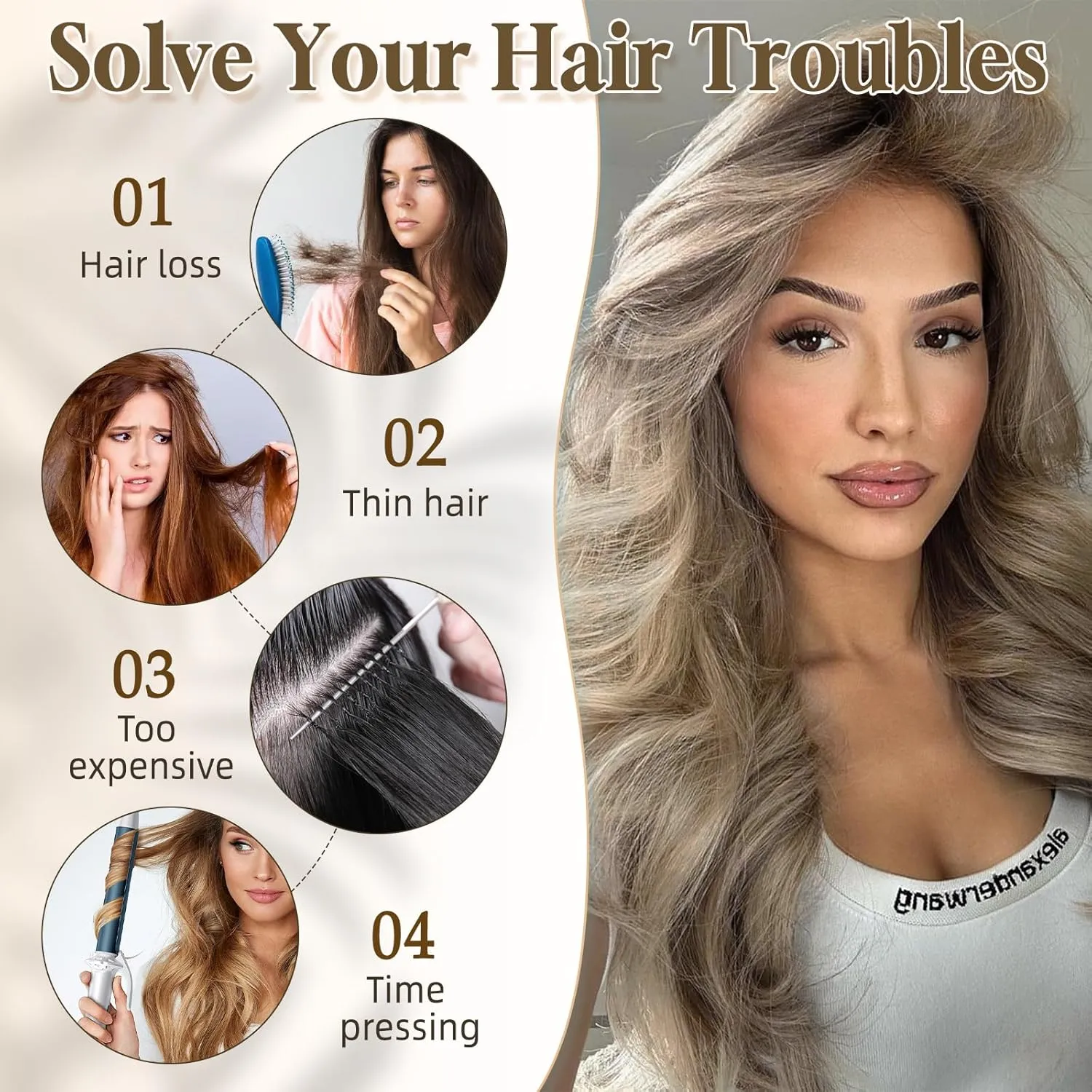 Vigorous Clip in Hair Extensions 4Pcs Ash Blonde Long Wavy Hair Extensions Clip Ins 20Inch Soft and Natural Synthetic Hairpieces for Women