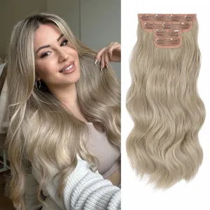 Vigorous Clip in Hair Extensions 4Pcs Ash Blonde Long Wavy Hair Extensions Clip Ins 20Inch Soft and Natural Synthetic Hairpieces for Women