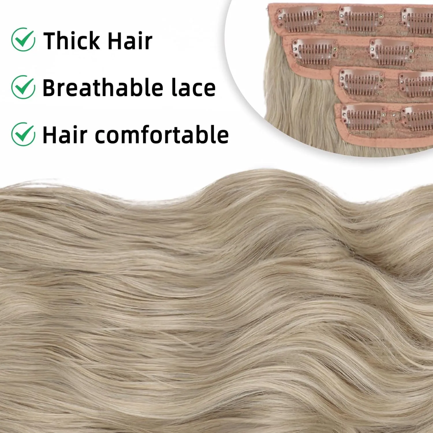 Vigorous Clip in Hair Extensions 4Pcs Ash Blonde Long Wavy Hair Extensions Clip Ins 20Inch Soft and Natural Synthetic Hairpieces for Women