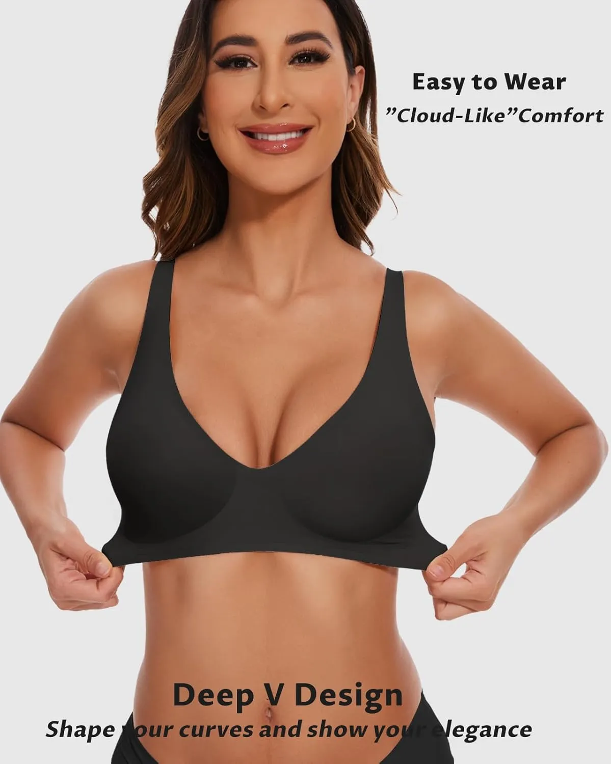 Vinfact Deep V Bras for Women No Underwire Buttery Soft Wireless Bras Light Lift Soft Seamless Bralettes
