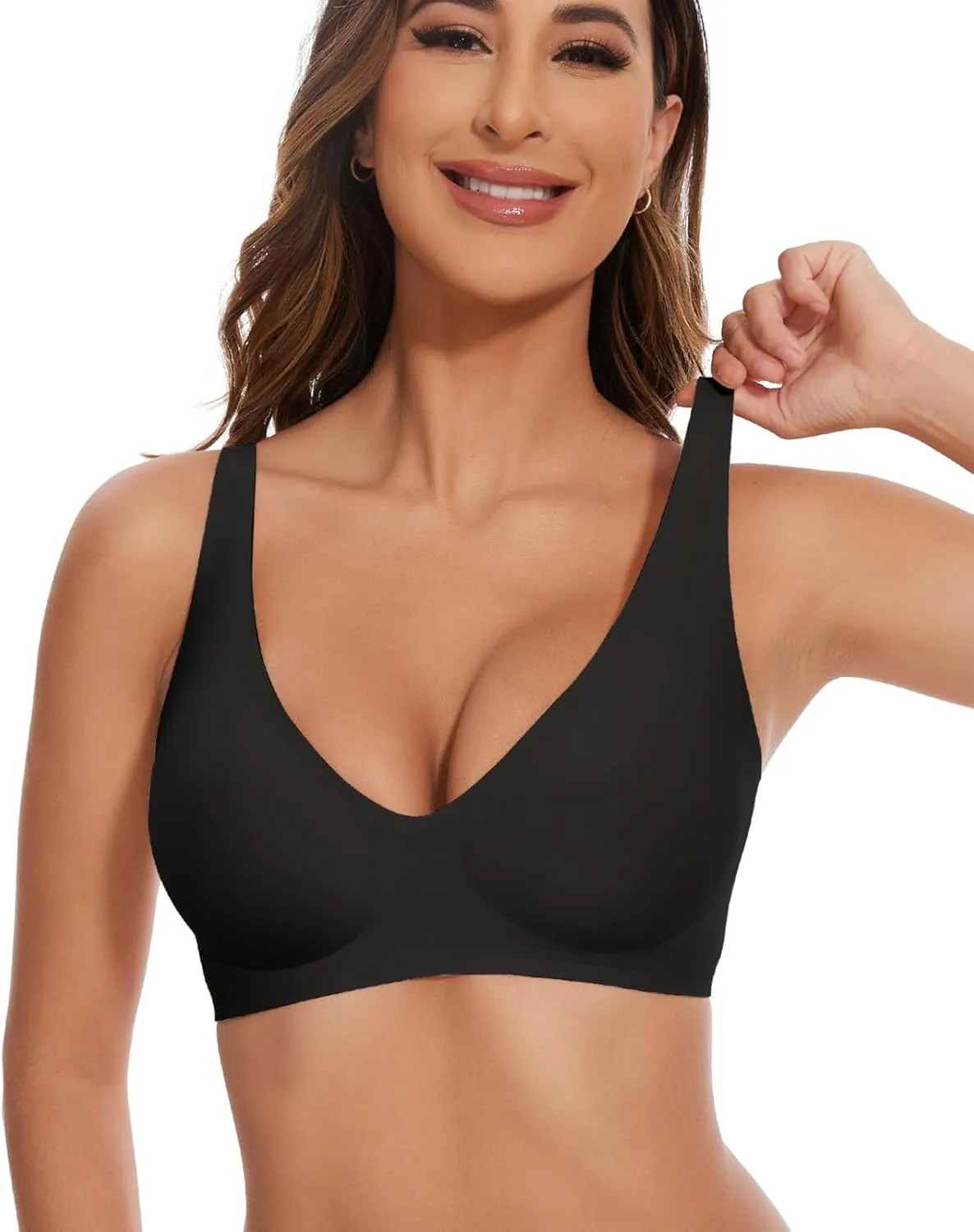 Vinfact Deep V Bras for Women No Underwire Buttery Soft Wireless Bras Light Lift Soft Seamless Bralettes
