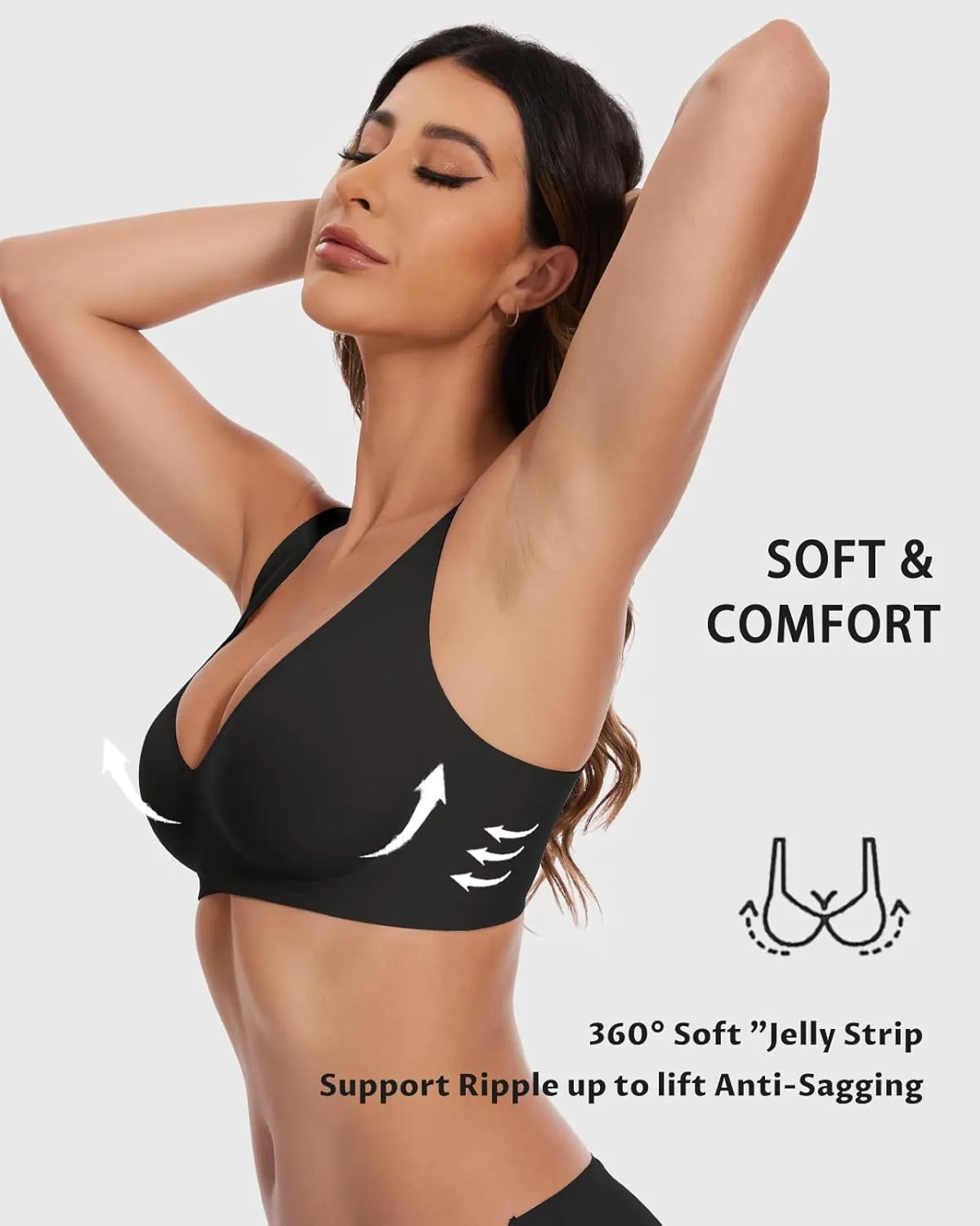 Vinfact Deep V Bras for Women No Underwire Buttery Soft Wireless Bras Light Lift Soft Seamless Bralettes
