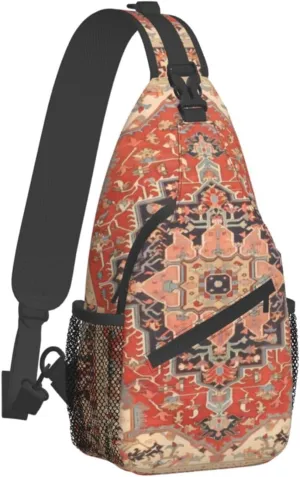 Vintage Antique Oriental Turkish Persian Crossbody Chest Bag, Unisex Crossbody Bag, Travel, Sports, Hiking And Leisure Backpack