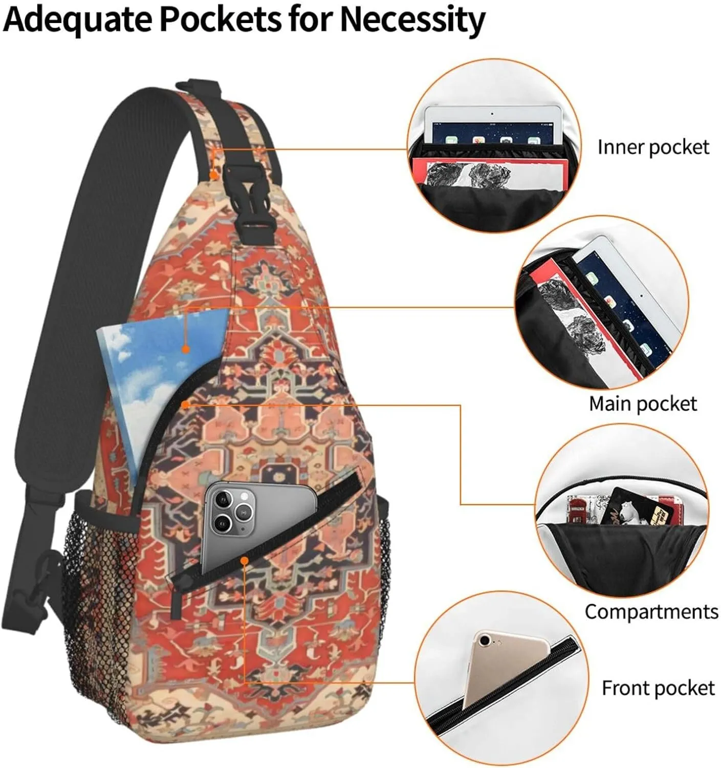 Vintage Antique Oriental Turkish Persiancrossbody Bag, Adjustable Shoulder Strap Chest Bag, Sports Travel, Running, Leisure Waist Bag