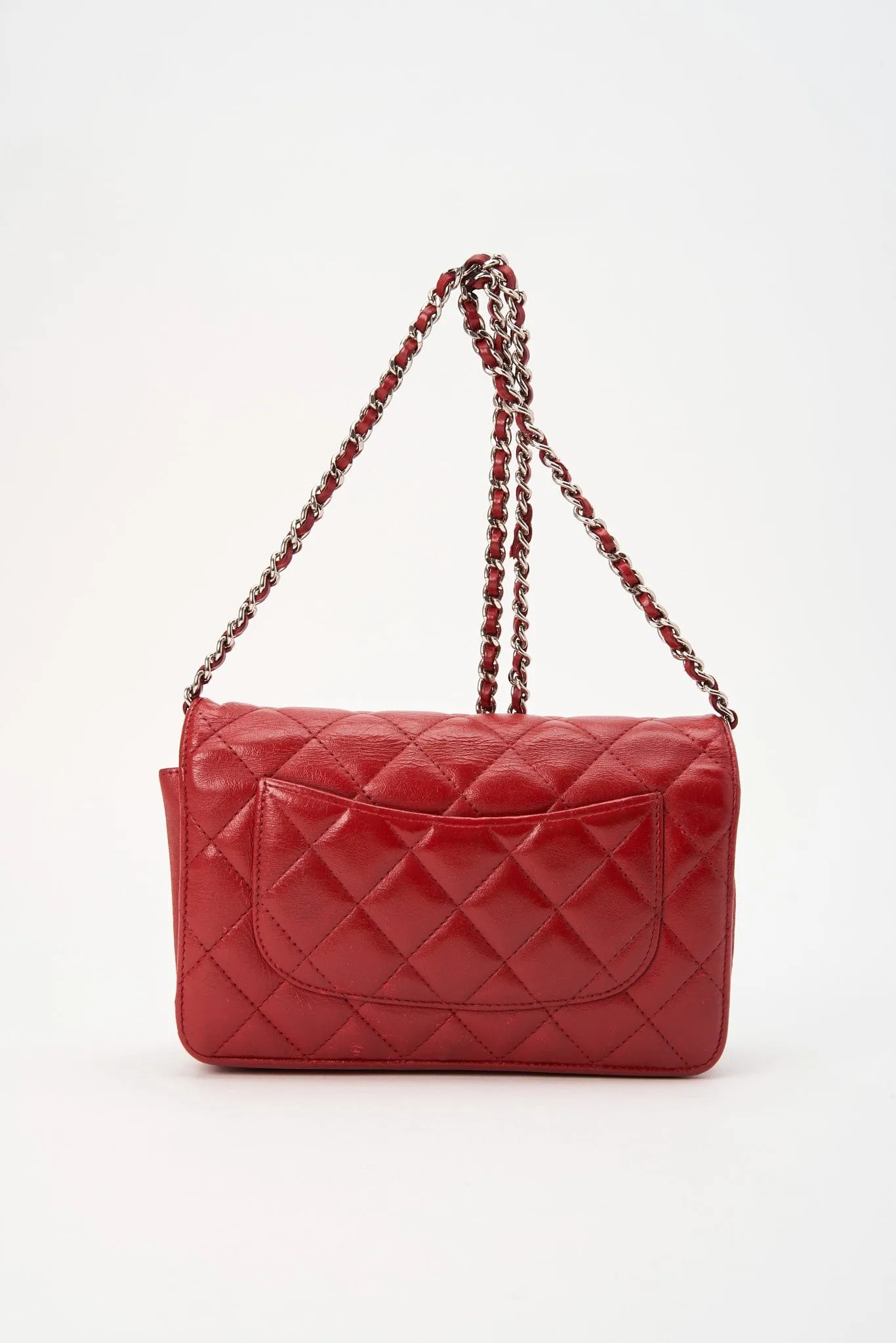 Vintage Chanel Red Lambskin Leather Wallet On Chain