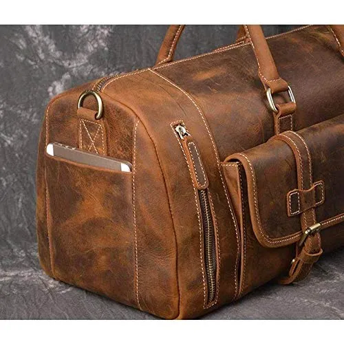 Vintage Crazy Horse Leather men's Travel Duffle luggage Bag Gym Sports Overnight Weekend (24 in)