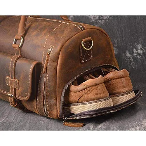 Vintage Crazy Horse Leather men's Travel Duffle luggage Bag Gym Sports Overnight Weekend (24 in)