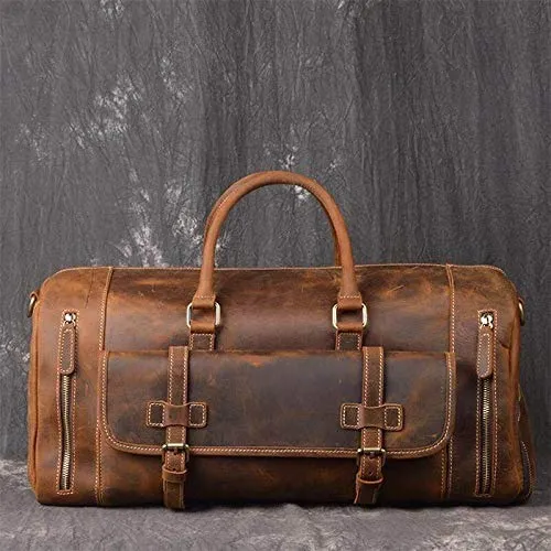 Vintage Crazy Horse Leather men's Travel Duffle luggage Bag Gym Sports Overnight Weekend (24 in)