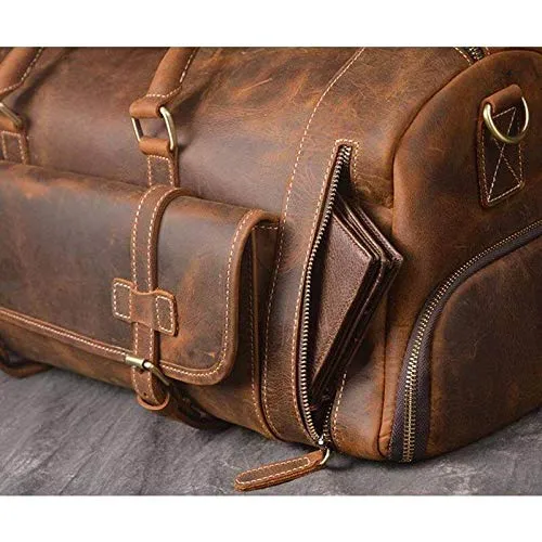 Vintage Crazy Horse Leather men's Travel Duffle luggage Bag Gym Sports Overnight Weekend (24 in)
