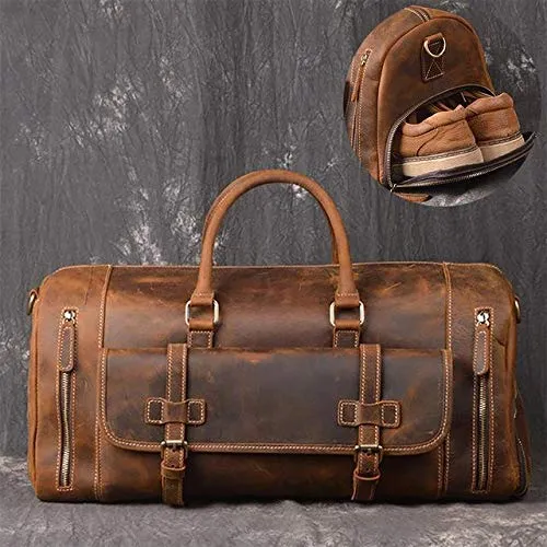 Vintage Crazy Horse Leather men's Travel Duffle luggage Bag Gym Sports Overnight Weekend (24 in)