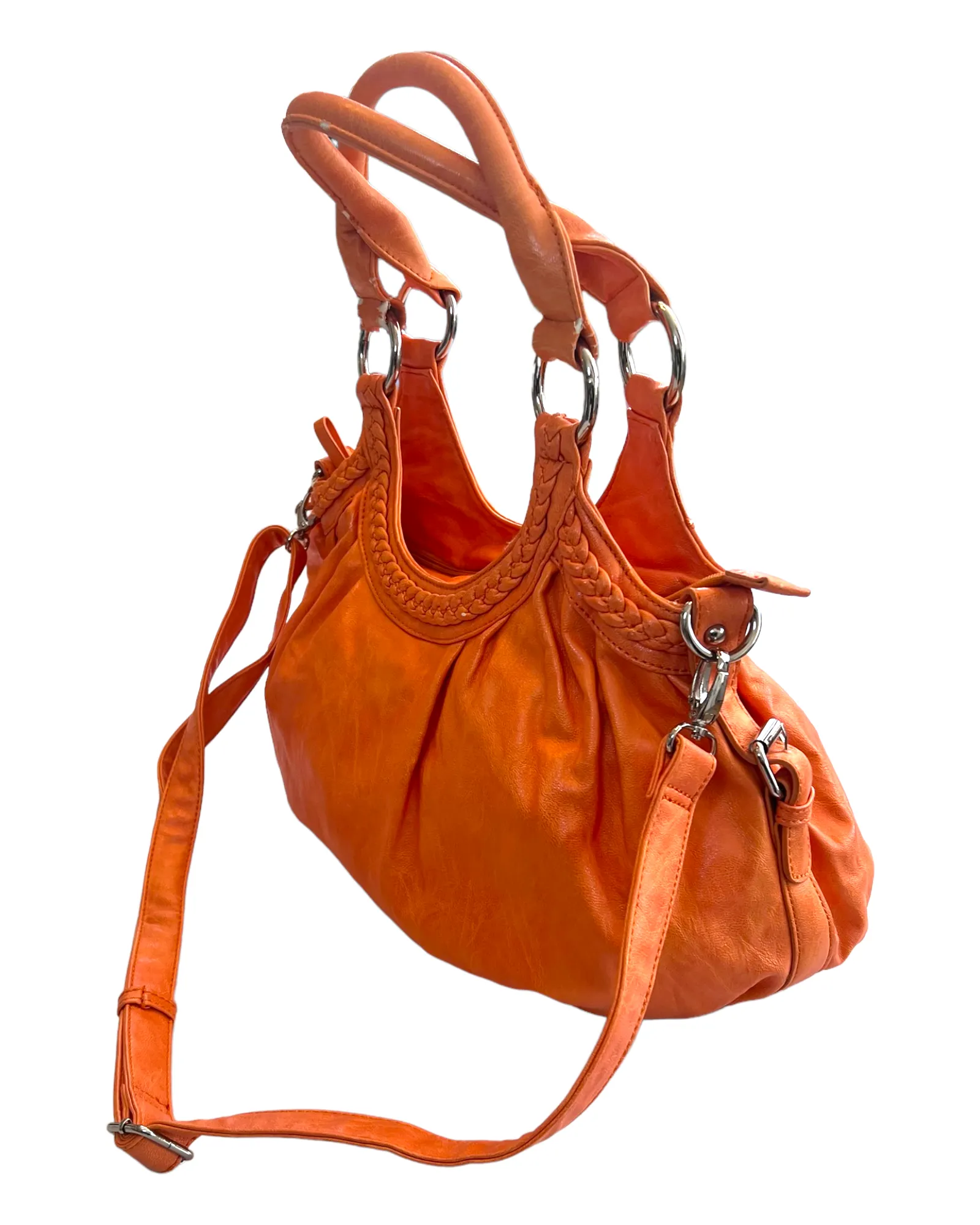 Vintage Orange Leather Hobo Bag