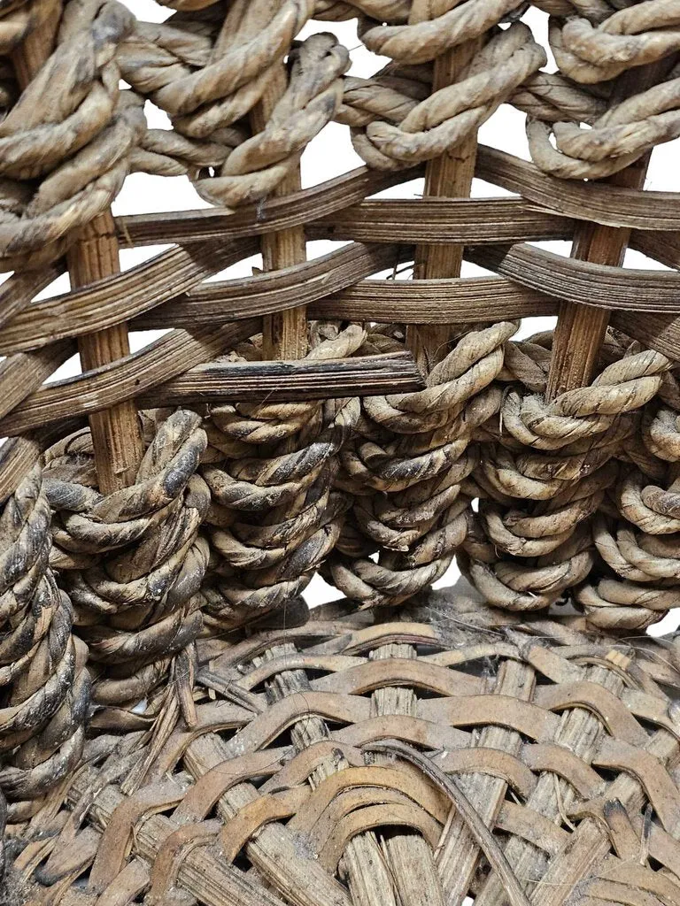 Vintage Round Wicker Split Bamboo Basket Woven Solid Handle ~ 11W x 15H
