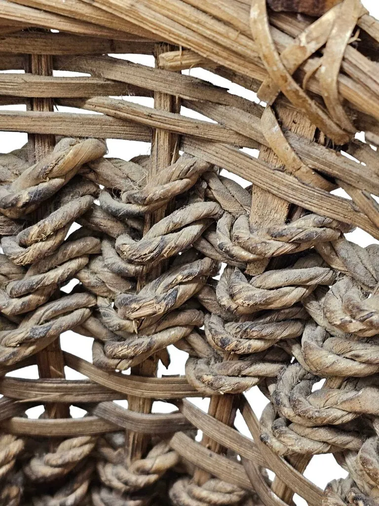 Vintage Round Wicker Split Bamboo Basket Woven Solid Handle ~ 11W x 15H