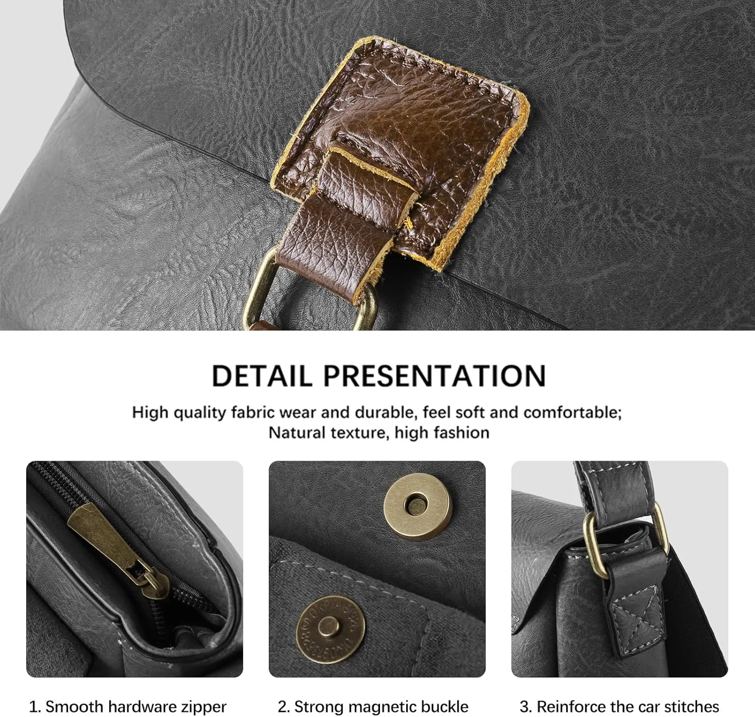 Vintage Style Vegan Leather Crossbody Bag, Brown Shoulder Purse with Built-in Wallet