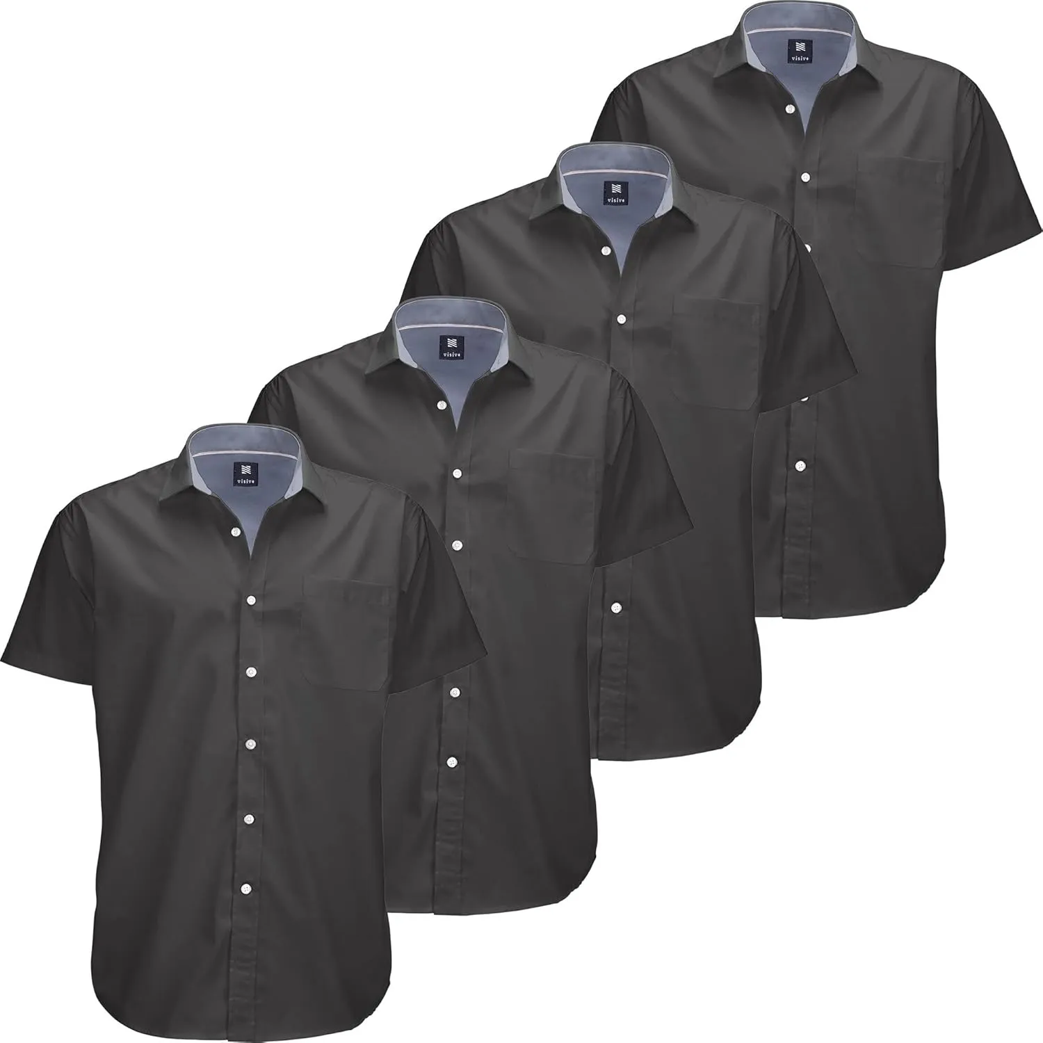 Visive Mens Shirts Multi Packs Short Sleeve Button Down Dress Shirts Solid Color Big and Tall
