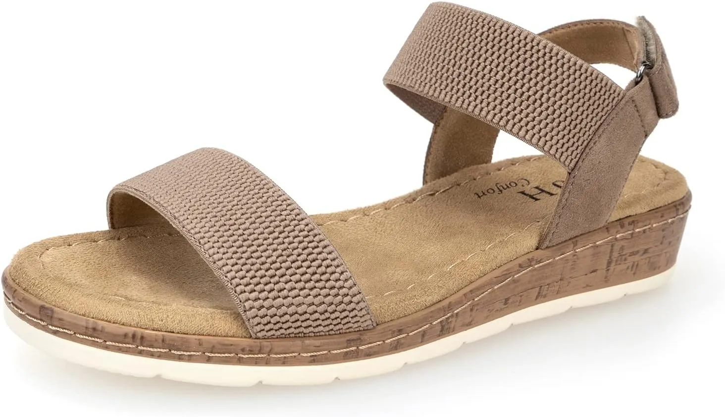 VJH confort Women’s Flat Sandals Open Toe Elastic Ankle Strap Slip on Comfy Low Wedge Sandals