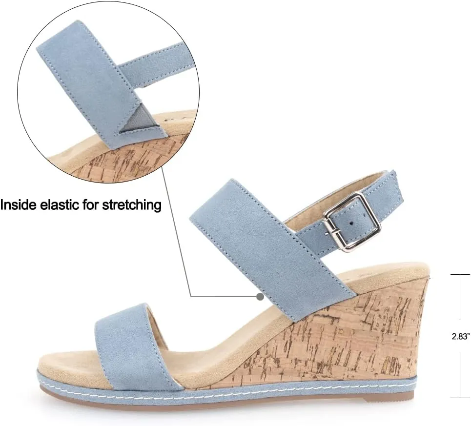 VJH confort Women's Wedge Sandals Buckle Straps Cork Platform Comfort Slingback Dress Open Toe Sandals