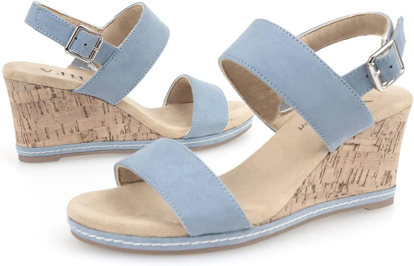 VJH confort Women's Wedge Sandals Buckle Straps Cork Platform Comfort Slingback Dress Open Toe Sandals