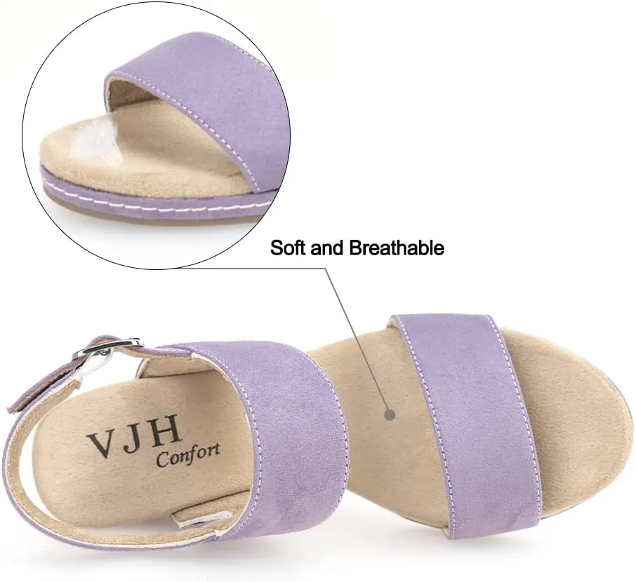 VJH confort Women's Wedge Sandals Buckle Straps Cork Platform Comfort Slingback Dress Open Toe Sandals