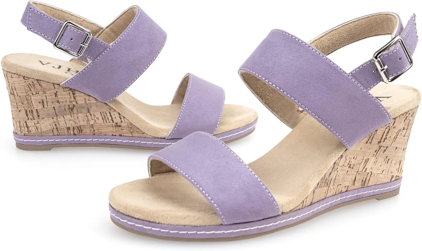 VJH confort Women's Wedge Sandals Buckle Straps Cork Platform Comfort Slingback Dress Open Toe Sandals