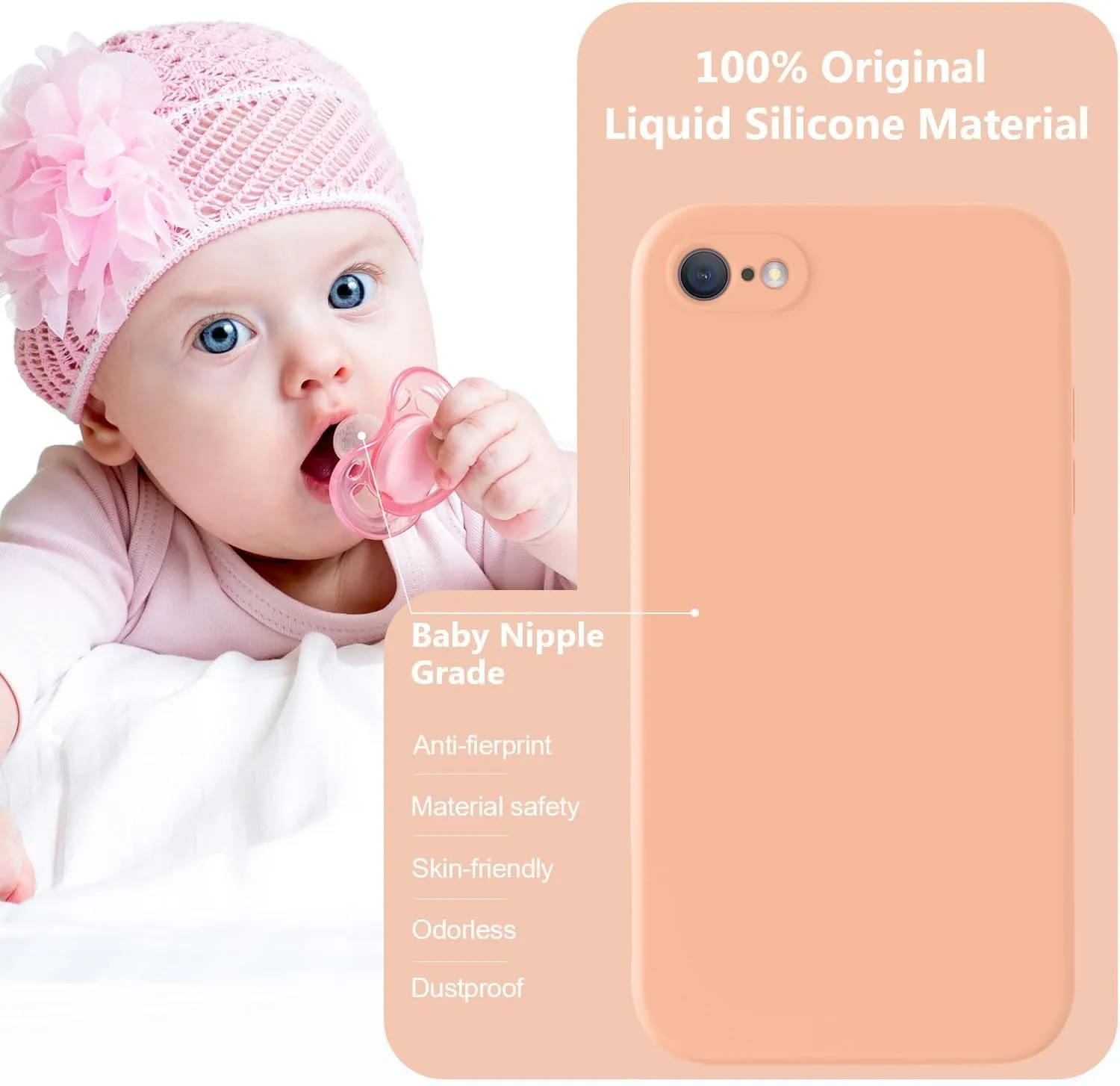 Vooii for iPhone SE Case 2022/3rd/2020,iPhone 8/7 Case, Upgraded Liquid Silicone with [Flat Edges] [Camera Protection] [Soft Anti-Scratch Microfiber Lining] Phone Case for iPhone SE - Cantaloupe