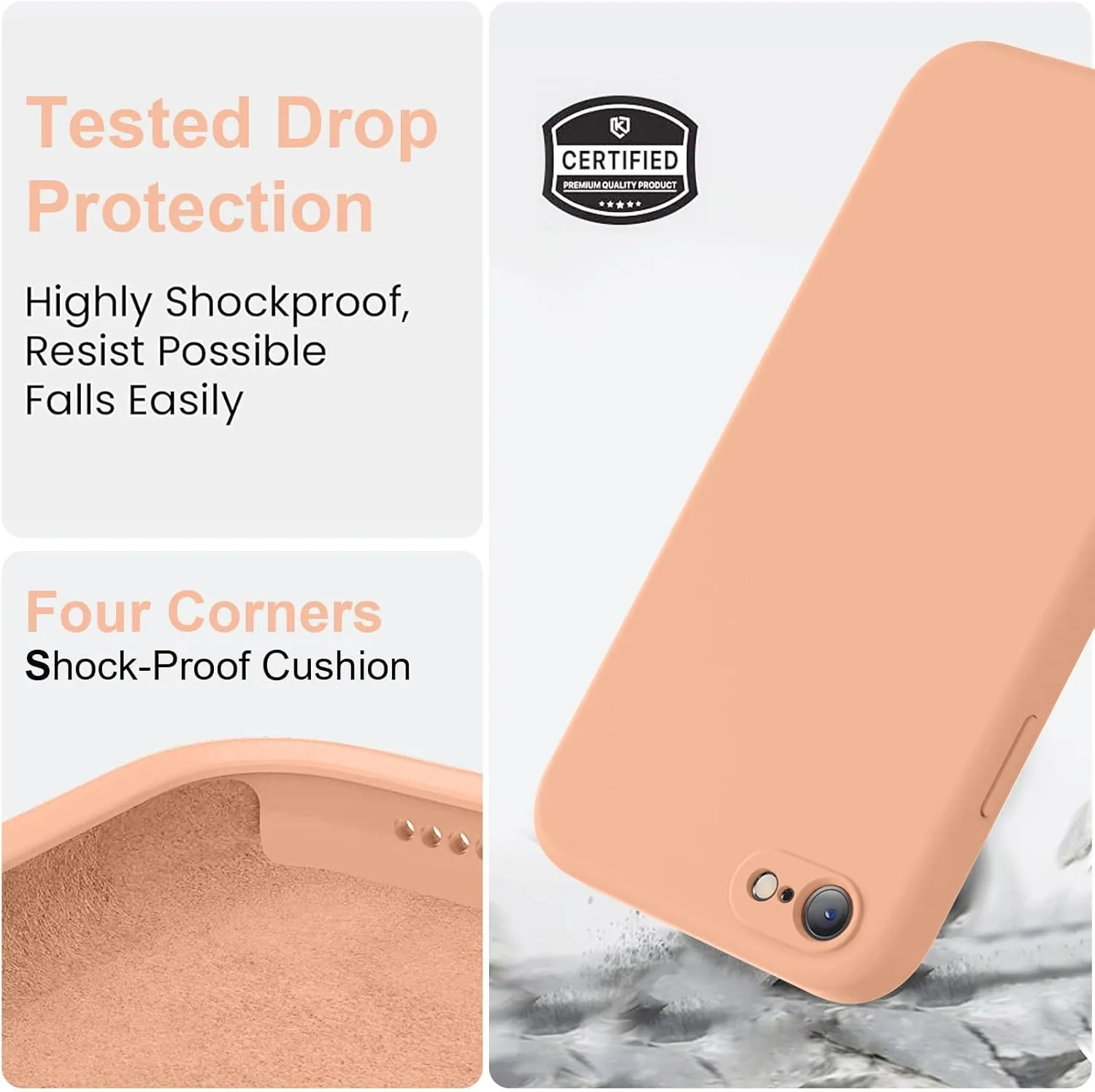 Vooii for iPhone SE Case 2022/3rd/2020,iPhone 8/7 Case, Upgraded Liquid Silicone with [Flat Edges] [Camera Protection] [Soft Anti-Scratch Microfiber Lining] Phone Case for iPhone SE - Cantaloupe