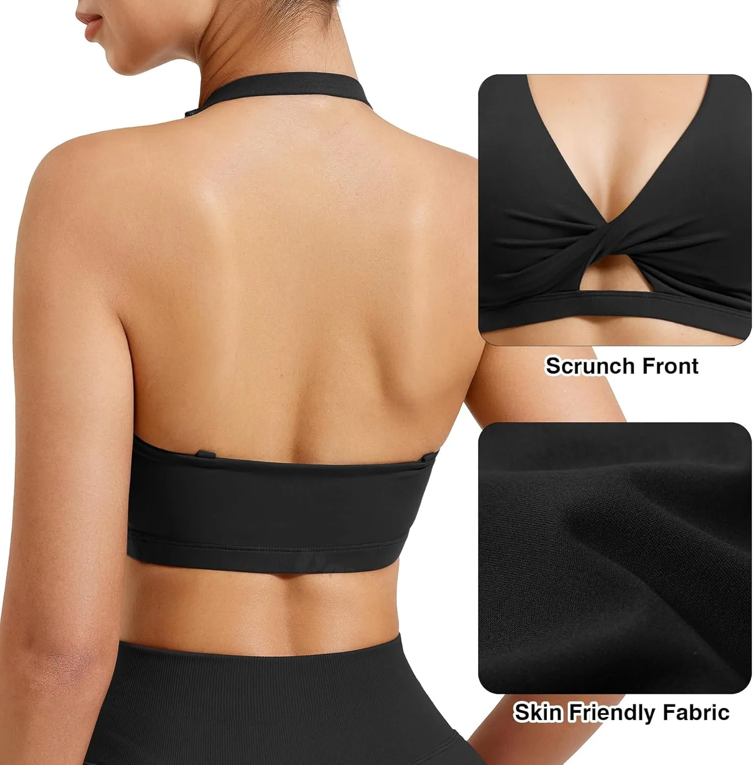 VOYJOY Workout Sports Bras for Women Padded Backless Strappy Fitness Wireless Gym Medium Impact Bra Yoga Crop Top