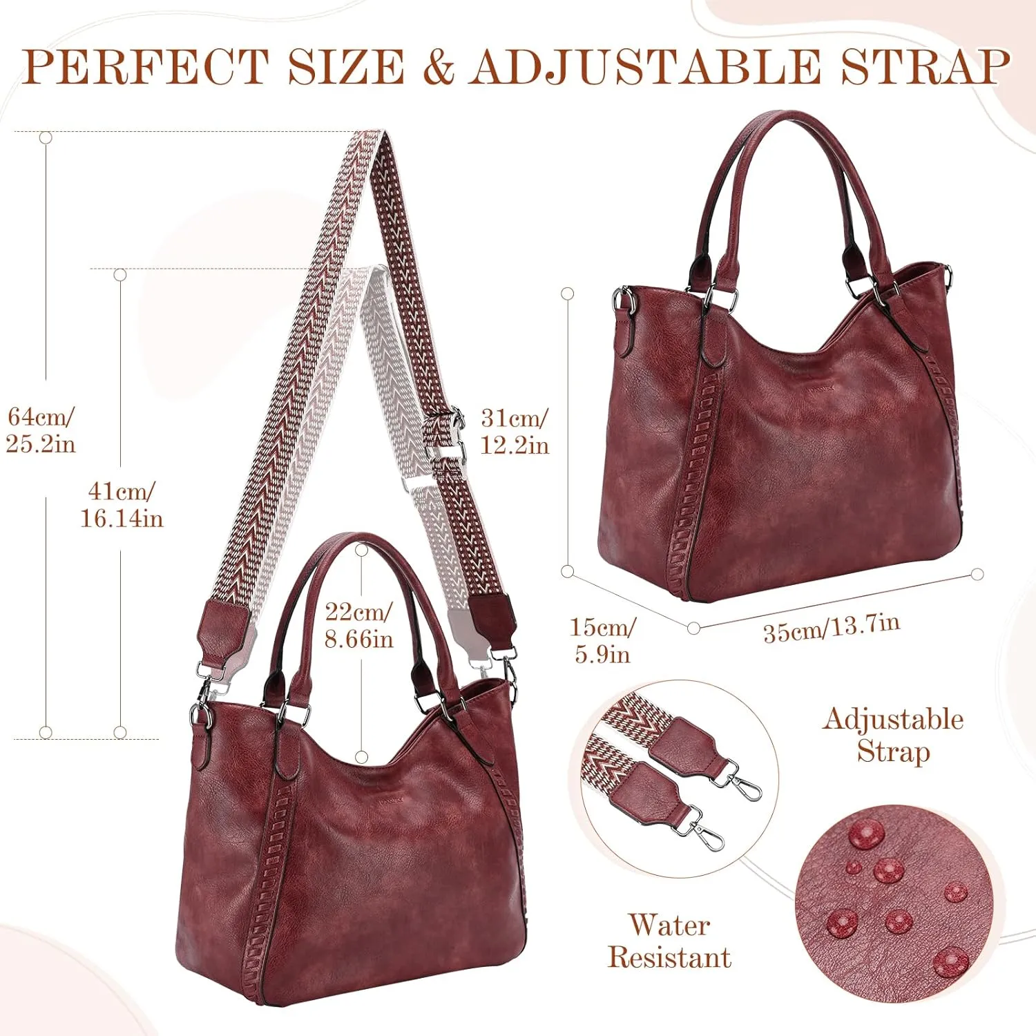 VX VONXURY Handbags for Women Hobo Bag PU Leather Shoulder Bag with Adjustable Shoulder Strap Fashion Crossbody Bag