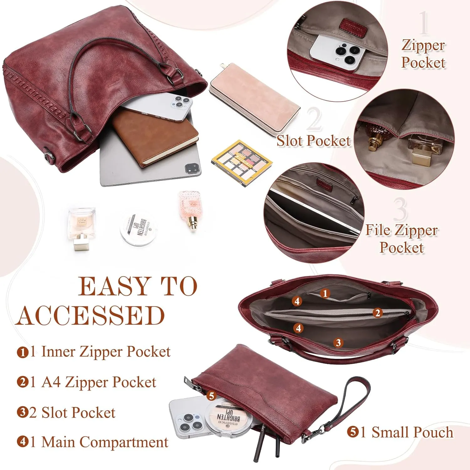 VX VONXURY Handbags for Women Hobo Bag PU Leather Shoulder Bag with Adjustable Shoulder Strap Fashion Crossbody Bag