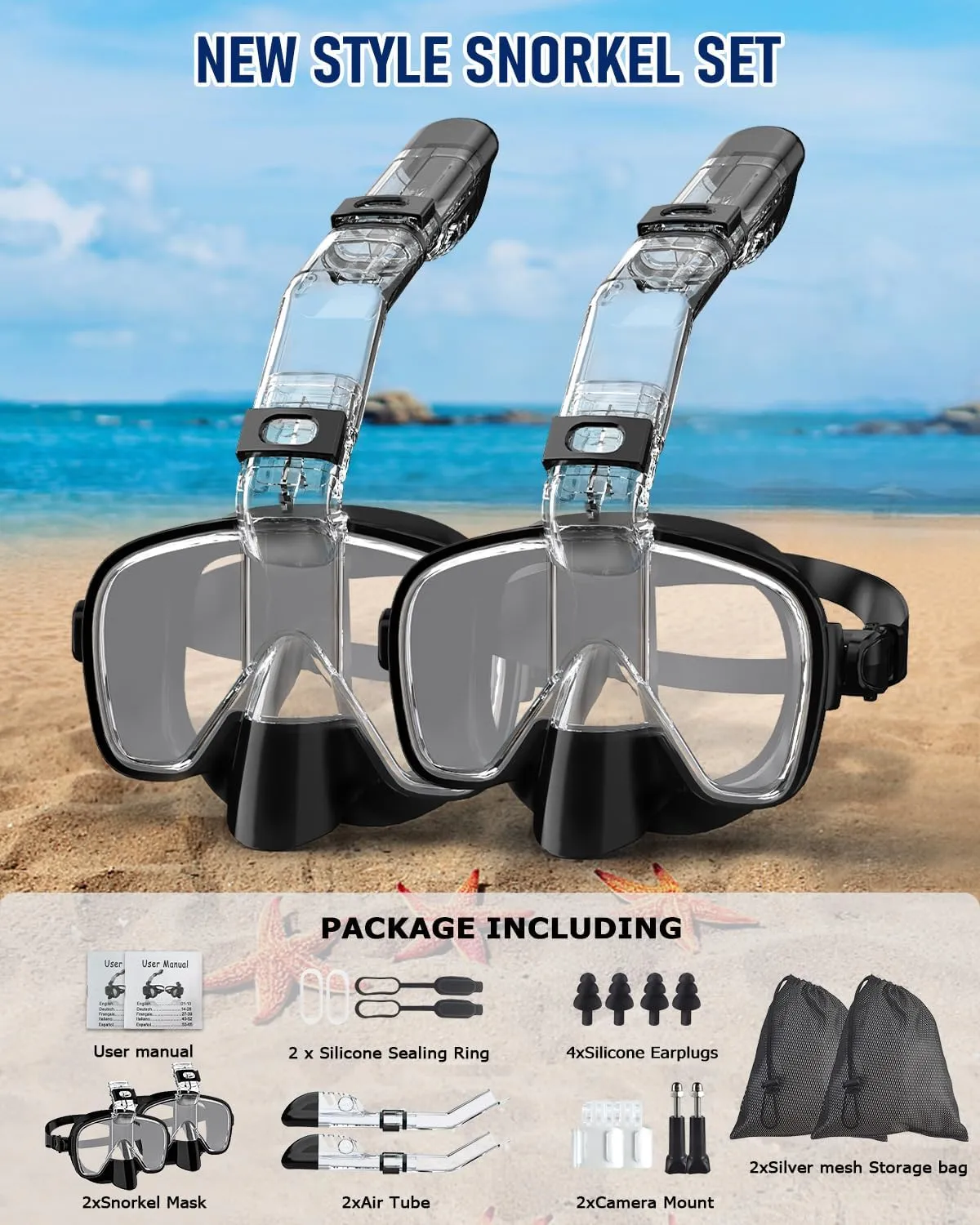 W WSTOO Multifunctional Snorkel Swim Mask That Allows You to Breathe Through Your Nose, 180 Degree Panoramic View, Anti-Fog Anti-Leak Snorkeling Gear for Adults, Best Gift for Summer Holiday Travelers
