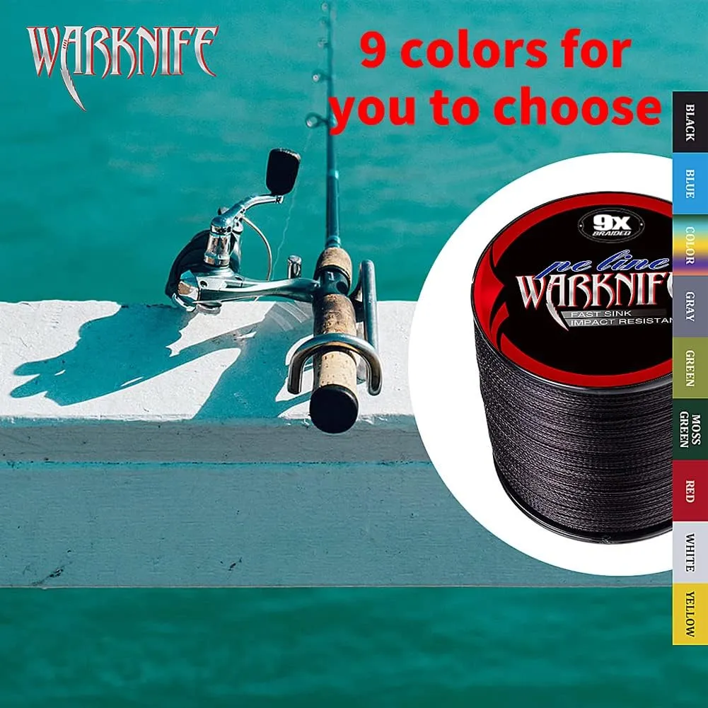 Warknife 9 Strand Braided Fishing Line Round Round Round - Zero Stretch, Low Memory, 0.14-1MM/15-310LB/100-2000M Extra Long Sea Fishing, Lake Fishing, River Fishing, Saltwater, Round UHMWPE Fiber Fishing Line