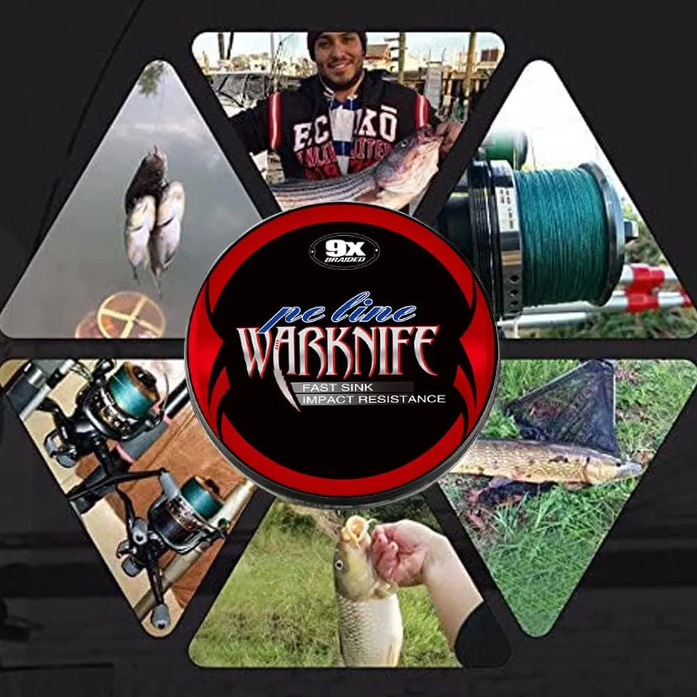 Warknife 9 Strand Braided Fishing Line Round Round Round - Zero Stretch, Low Memory, 0.14-1MM/15-310LB/100-2000M Extra Long Sea Fishing, Lake Fishing, River Fishing, Saltwater, Round UHMWPE Fiber Fishing Line