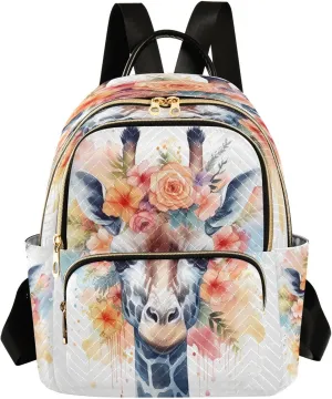 Watercolor Giraffe Backpack Purse for Women Fashion Small Mini Daypack Purse for Lady Anti-theft Shoulder Bag for Lady Women, Medium