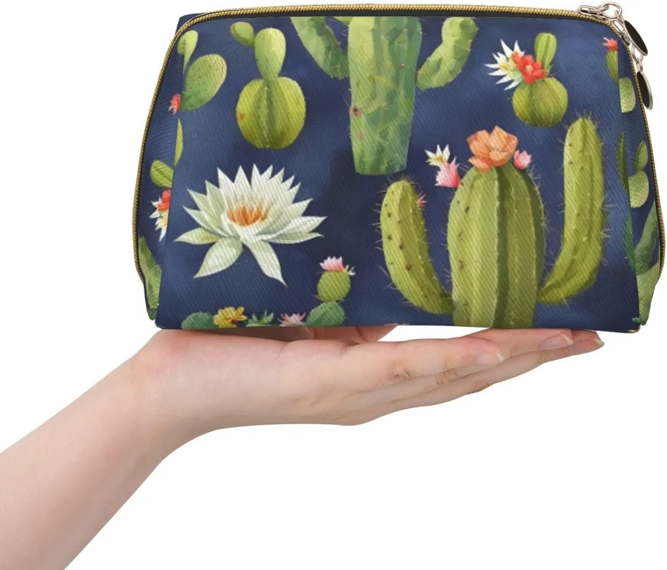 Watercolour Cactus Toiletry Pouch, Travel-Friendly Makeup Organizer For Makeup Brushes, Lipsticks