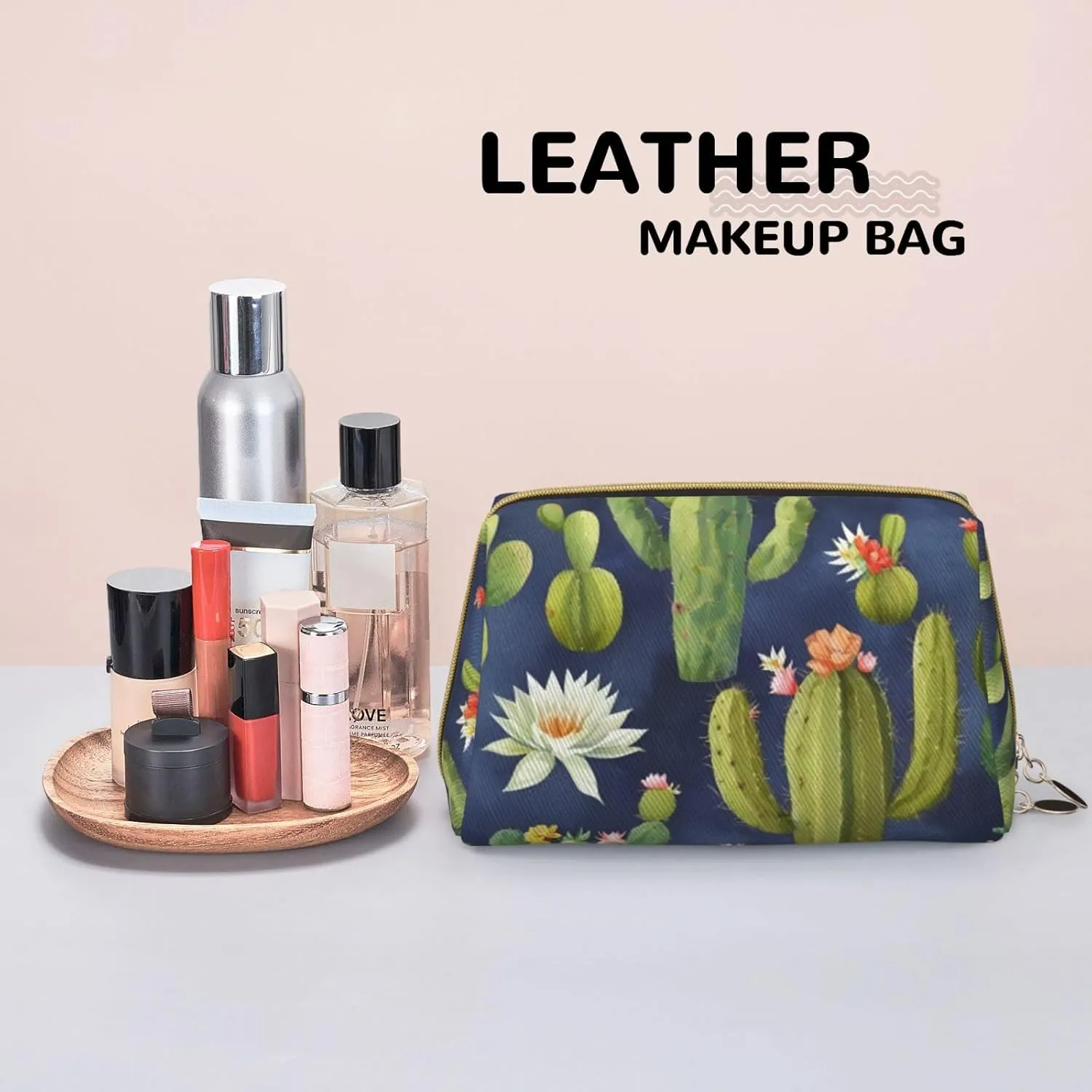 Watercolour Cactus Toiletry Pouch, Travel-Friendly Makeup Organizer For Makeup Brushes, Lipsticks