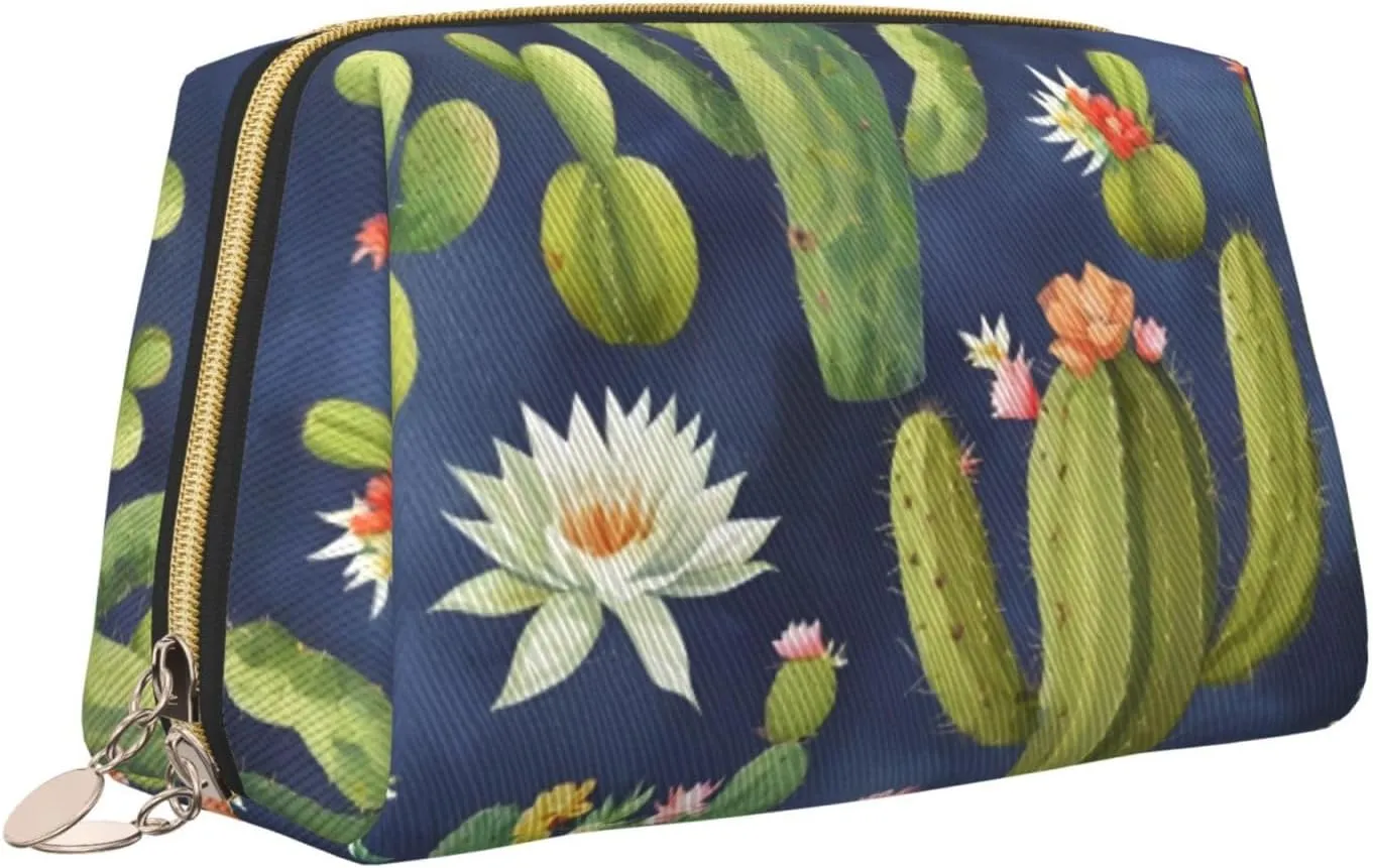 Watercolour Cactus Toiletry Pouch, Travel-Friendly Makeup Organizer For Makeup Brushes, Lipsticks