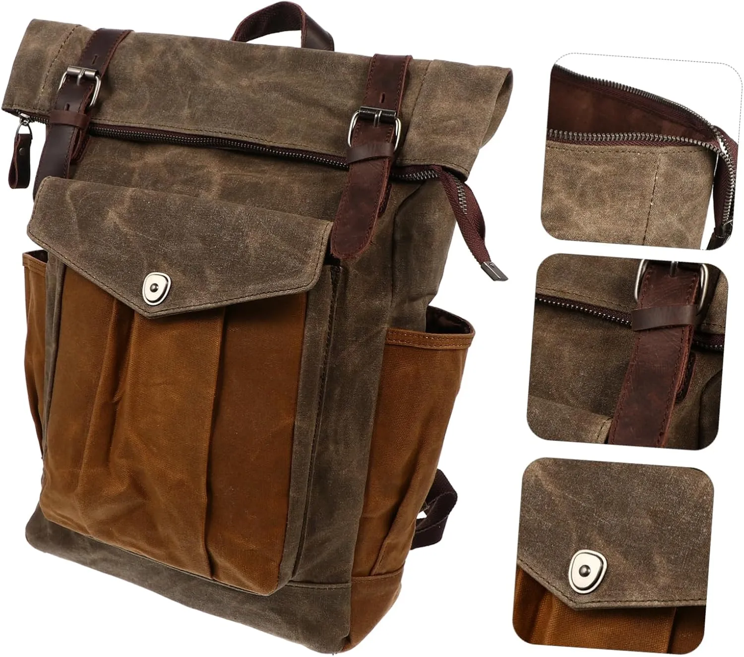 Waterproof Oil Wax Canvas Backpack for Travel Hiking Rucksack Men's School Bag Multi-pocket Design Sturdy and Practical