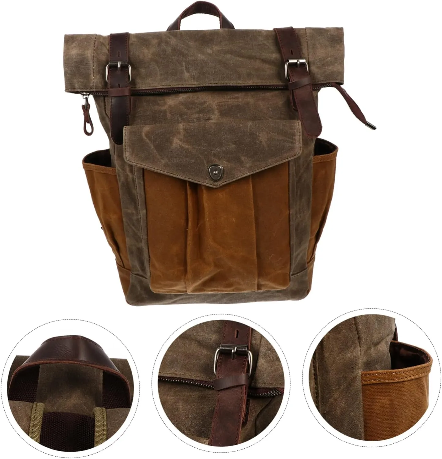 Waterproof Oil Wax Canvas Backpack for Travel Hiking Rucksack Men's School Bag Multi-pocket Design Sturdy and Practical
