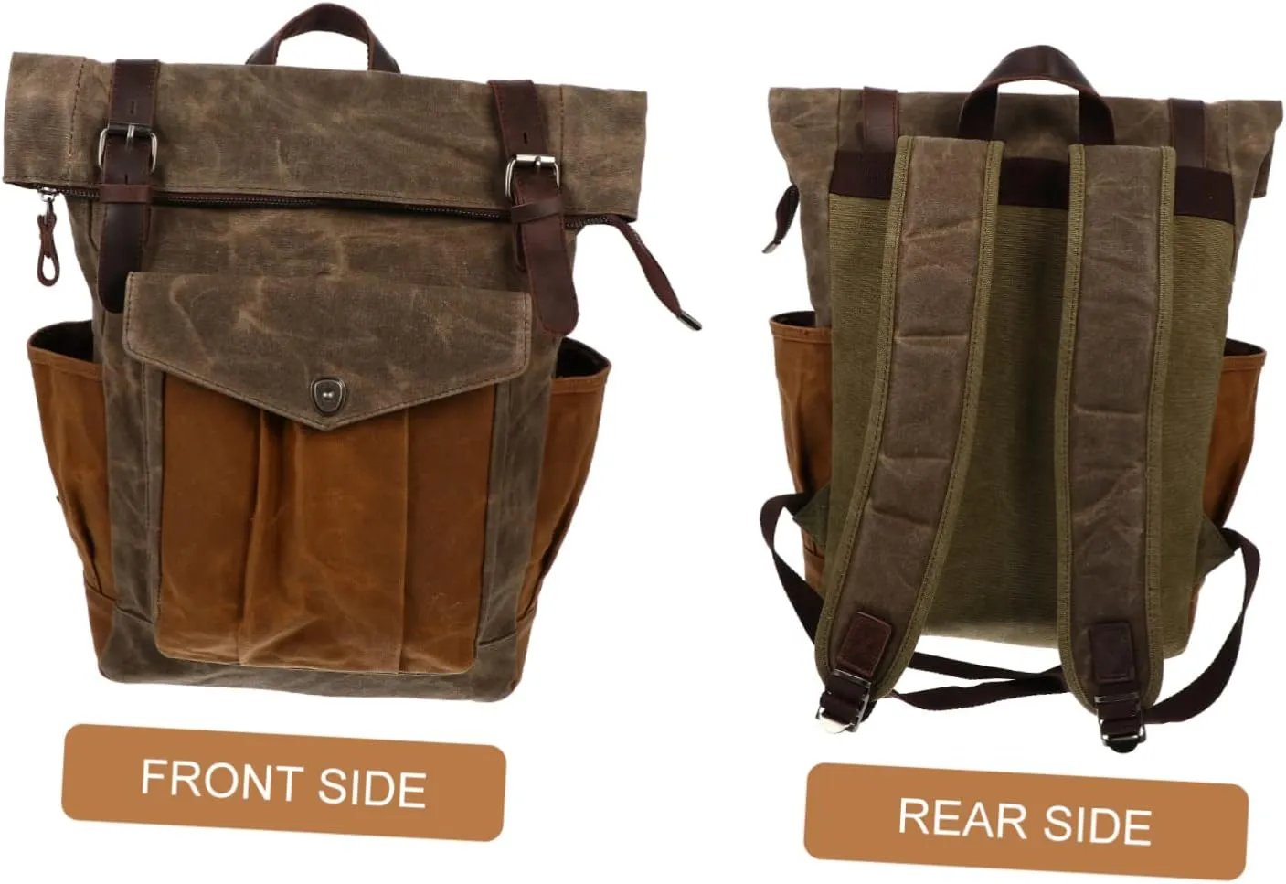 Waterproof Oil Wax Canvas Backpack for Travel Hiking Rucksack Men's School Bag Multi-pocket Design Sturdy and Practical