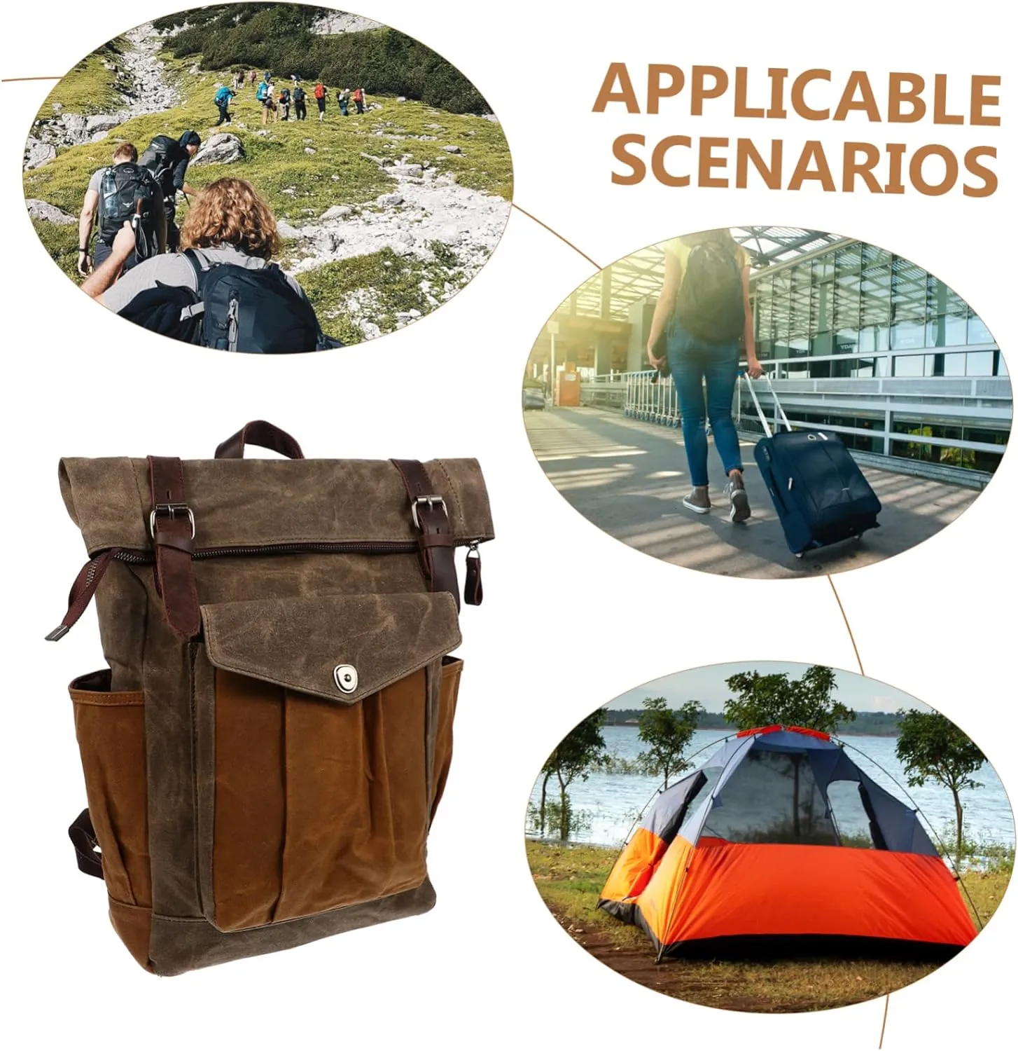 Waterproof Oil Wax Canvas Backpack for Travel Hiking Rucksack Men's School Bag Multi-pocket Design Sturdy and Practical