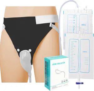 Wearable Urinal Bag with Reusable Silicone Catheter, 2000ml & 1000ml External Urine Collection Bags Portable and Leak-Proof Design for Elderly Men Black