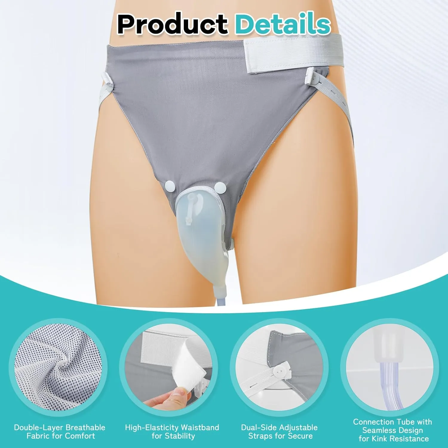 Wearable Urinal Bag with Reusable Silicone Catheter, 2000ml & 1000ml External Urine Collection Bags Portable and Leak-Proof Design for Elderly Men Black