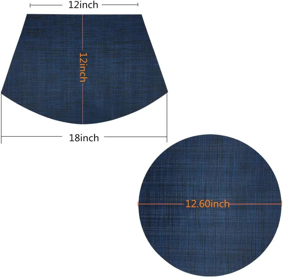 Wedge Placemats,Set of 7 Vinyl Placemats for Round Tables Woven Non-Slip Heat-Resistant Easy to Clean Wipeable Washable Dinner Table Mats（Navy Blue）