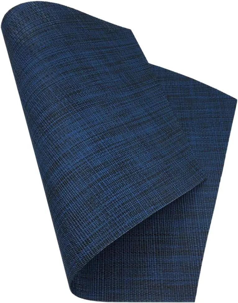 Wedge Placemats,Set of 7 Vinyl Placemats for Round Tables Woven Non-Slip Heat-Resistant Easy to Clean Wipeable Washable Dinner Table Mats（Navy Blue）