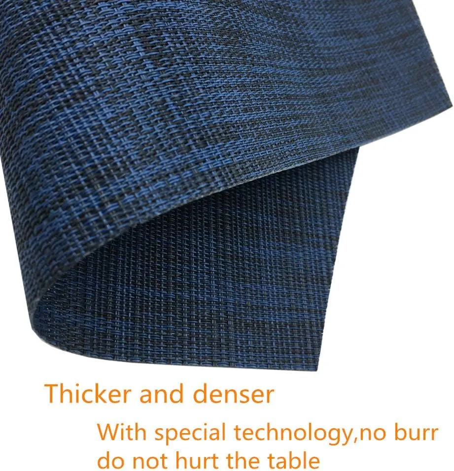 Wedge Placemats,Set of 7 Vinyl Placemats for Round Tables Woven Non-Slip Heat-Resistant Easy to Clean Wipeable Washable Dinner Table Mats（Navy Blue）