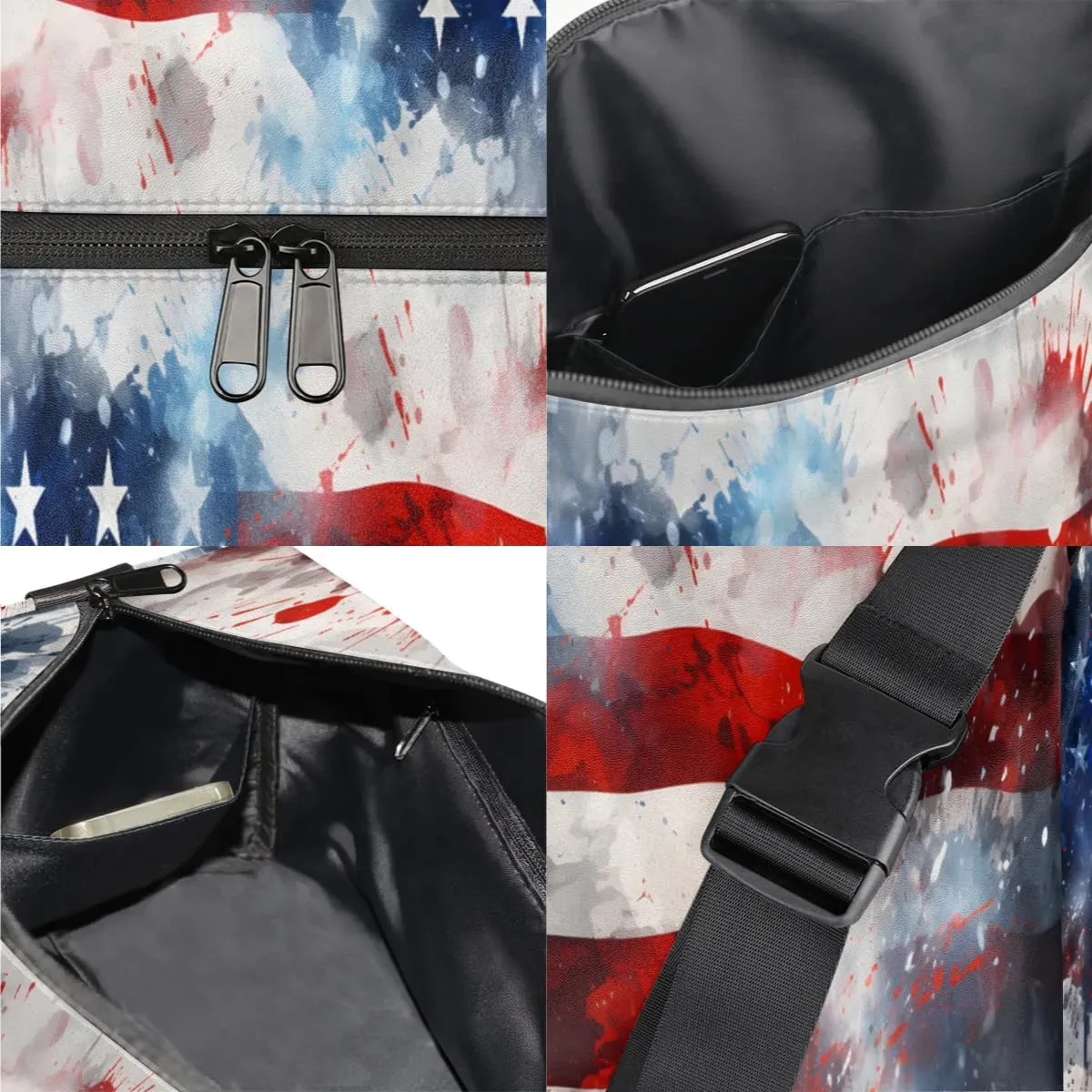 Weekend Bag America Flag Retro Prints Lightweight Carry On Duffel Bag Waterproof Gym Bag Pu Leather Duffle Bag for Workout Travel Sport