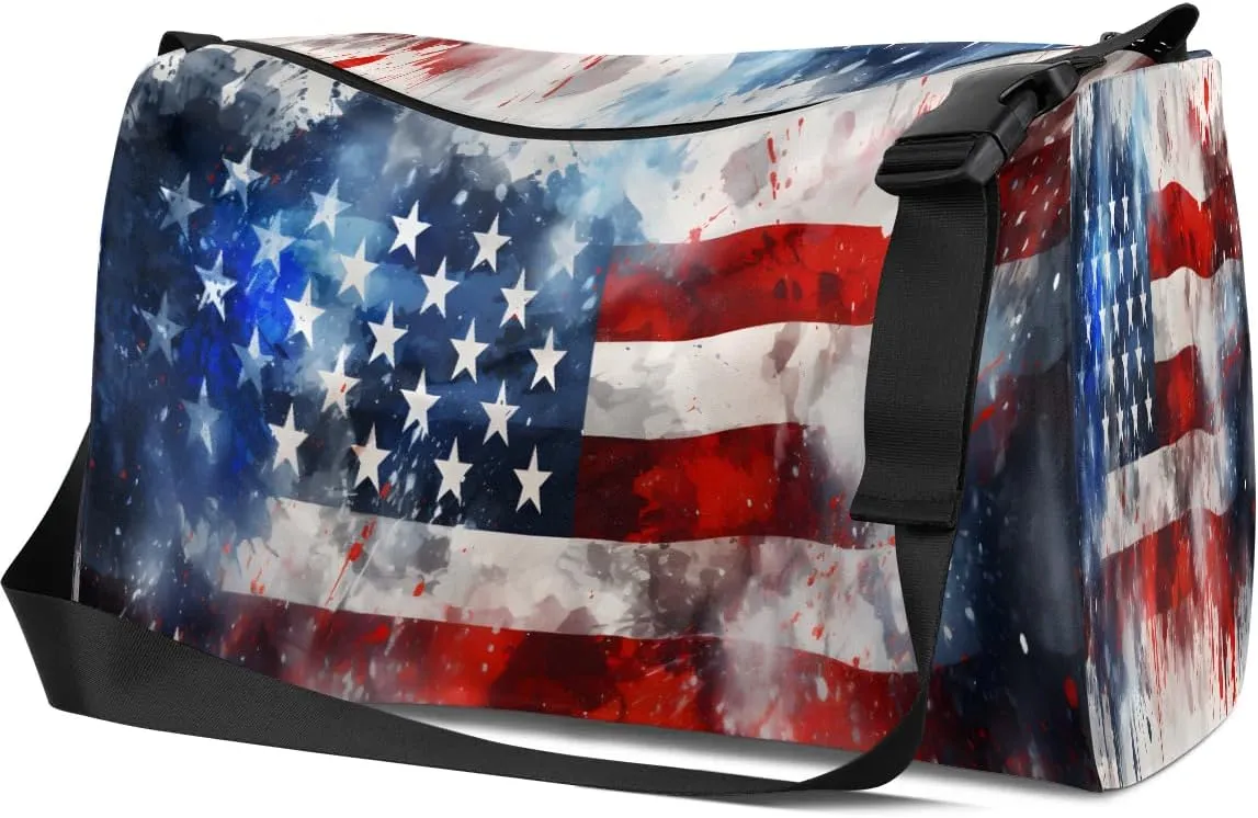 Weekend Bag America Flag Retro Prints Lightweight Carry On Duffel Bag Waterproof Gym Bag Pu Leather Duffle Bag for Workout Travel Sport