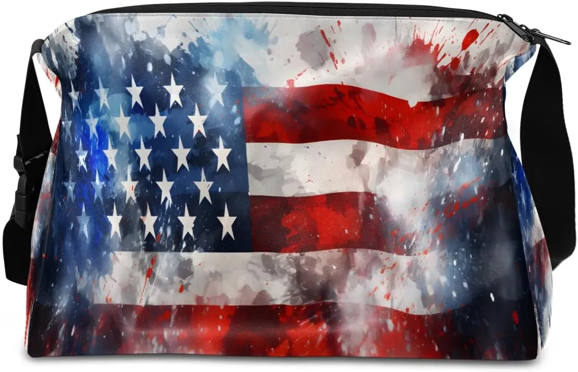 Weekend Bag America Flag Retro Prints Lightweight Carry On Duffel Bag Waterproof Gym Bag Pu Leather Duffle Bag for Workout Travel Sport